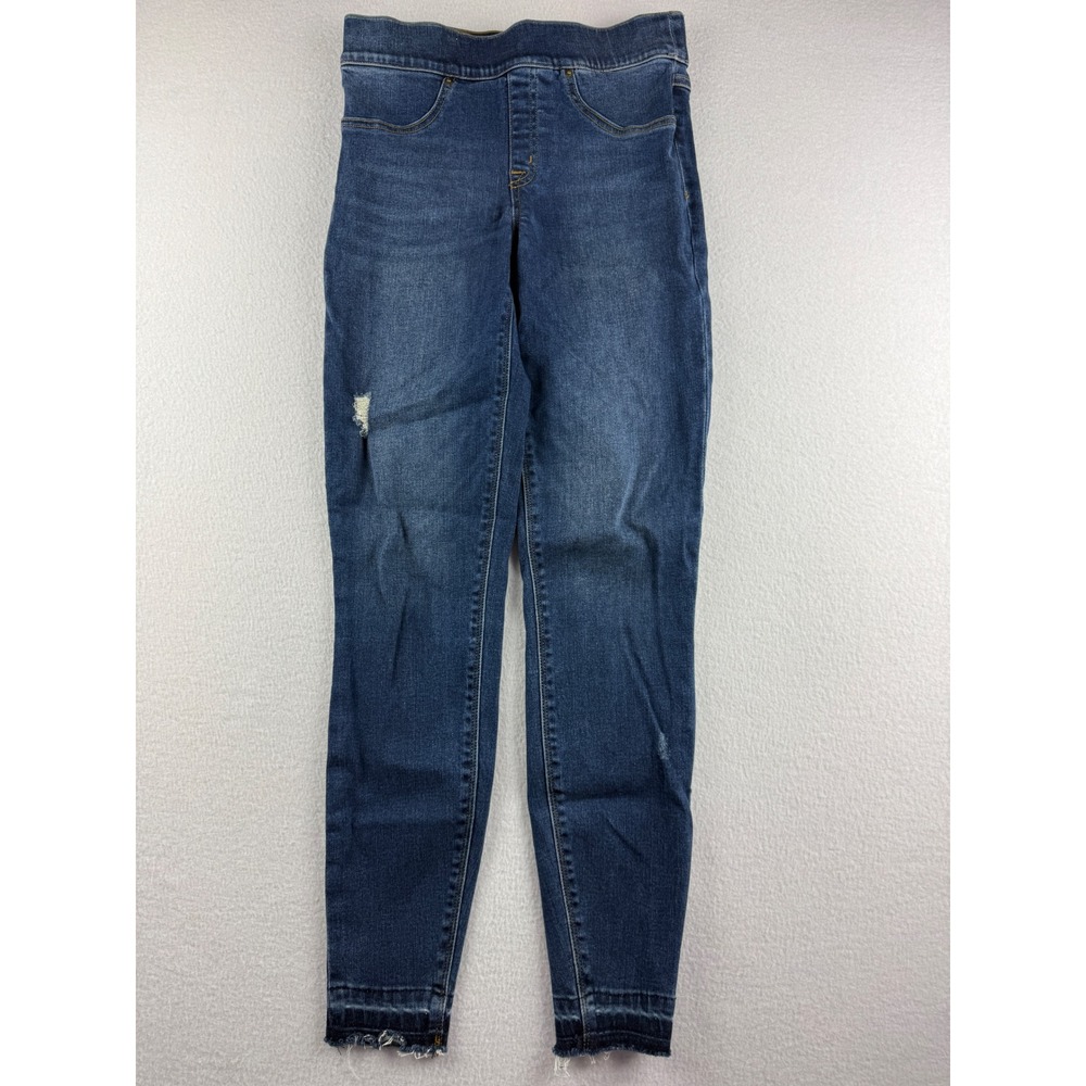 Spanx Ankle Jean‎ Ish Leggings Womens Small Indigo Distressed Frayed Hem Pull On